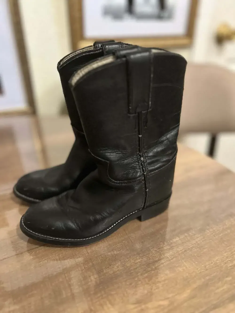 Justin Black Leather Toddler Roper Cowboy Boots Size 10.5D Style 37020